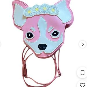PINK PUPPY DOG FLOWER CROWN WEARING BACKPACK / BAG never used #festival